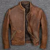 Giacche da uomo .7XL Marca Giacca classica in pelle di vacchetta stile casual da uomo 100% vera pelle. Cappotto in pelle da motociclista vintage. 230225