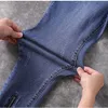 Damen-Jeans, Streetwear, Patchwork-Reißverschluss, zerrissene Röhrenjeans für Frauen, hohe Taille, hohe dehnbare Distressed-Bleistift-Caprihosen, blaue Denim-Hosen 230225