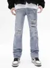 Men's Jeans American High Street Water Washing Embroidered Beef Blue Jeans Men's Tide Brand Street Flared Pants and Men's Clothing Softener Z0225