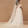 1.5M Bridal Veils 3D Flowers Floral Wedding Veils One Layer With Comb White/Ivory Wedding Veil Cathedral Length