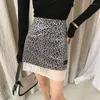 Saias ggright vintage leopard impressão mini -saia jupe femme renda de renda alta cintura lápis sexy feminino
