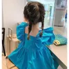 Vestidos de menina vestido de princesa bebê moda de cor sólida algodão curta manga de puffffff roupas infantis para meninas para 2-7y