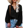 Women's Blouses Fall 2023 Long Sleeve Shirt Women Elegant Blouse Button V-Neck Solid Shirts Womens Tops Casual Top Autumn