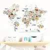 Wall Stickers Cartoon Large World Map Animals Wildlife Watercolor Vinyl Decals Print Kids Room Playroom Interior Home Decor 230225