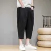 Pantalons pour hommes Baggy Cross Pants Hommes 2023 Nouveau Coton Lin Mollet Longueur Pantalon Sarouel Style Coréen Hip Hop Streetwear Hommes Pantalon Z0225