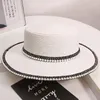 Breda randen hattar sommar halm sun hatt pärla visir kvinnor chapeau femme manlig fedora uv skydd panama strand hatbrom