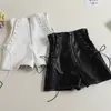 Damen-Shorts, Herbst-Frauen-PU-Shorts, Krawatte, Schleife, Verband, hohe Taille, Shorts, lässig, weiß, schwarz, Leder-Shorts, Damen, All-Match-Shorts mit weitem Bein, 230225