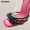 Sandalet aneikeh moda kare açık ayak parmağı ince yüksek topuk kadınlar yaz sandaletler kelebek-düğüm dekorasyon ayak bileği toka kayış parti ayakkabıları 230225