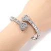 Bling T Crystal Heart Shape Cuff Bangle Bracelets Real Gold Plated Women Gift Wedding Jewelry