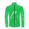 Männer T-Shirts S-7XL Wetlook PVC Leder T-shirt Front-Reißverschluss Stehkragen Top Party Club Latex Jacke Langarm Mantel Nachtclub Männer