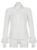 여자 블라우스 셔츠 달콤한 빈티지 흰색 주름 Y2K 셔츠 블라우스 여성 우아한 패션 플레어 긴 소매 버튼 탑 섹시 메쉬 티 230225를 통해 보인다.