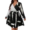 Robes décontractées femmes irrégulières à manches longues Sexy col en V mince fronde Petite Maxi pour les femmes courtes été Mini robe femme