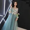 Roupas étnicas elegantes de manga longa verde qipao bordado cheongsam vestido vestidos chinos de casamento orientais vestidos de festa de festa size xs-3xl