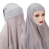 民族衣類2023ファッションシフォンヒジャーブスカーフキャップ2インチイスラム教徒ベールスカーフ女性