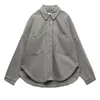 Bluzki damskie Fall 2023 Europejskie i amerykańskie szare umywanie luźnej luźnej kieszonkowej kurtki dżinsowej koszuli 487724