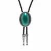 Neckband Naturel Stone Green Cat Eye Bolo slips för man indisk cowboy västra cowgirl läder rep zinklegering slips