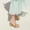 Sandales Gnazhee or plissé nœud talon femmes Mules été fête blanc chaussures de mariage à talons hauts mignon élégant pantoufle 230225