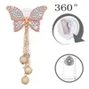 Broschen Ausweishalter mit Clip, robust, einziehbar, ausgefallene Strass-Schmetterlinge, Spule, Modeschmuck