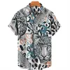 Mäns casual skjortor män leopard tryck skjorta hawaiian kort ärm mode casual snabba torra kläder 3d djur skjortor semester färgglada topp z0224