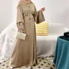 エスニック服ラマダンイスラム教徒ファッションヒジャーブドレスeid satin abayaドバイトルコイスラム衣類女性のための基本的な閉じたアバヤアフリカンカフタンローブ230224