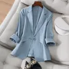 Women's Suits Women Blazer Cotton Linen Coat Thin Small Suit Jacket Female 2023 Summer Notched Collar Blazers Casual Black 2XL