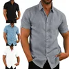 Casual shirts voor heren Hirigin Mens Linnen Blouse Korte mouw Baggy knop Zomer Solid Comfortabele katoenen linnen Casual Loose Holiday Shirts T -shirts 230225