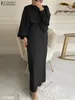 Ethnic Clothing Elegant Muslim Dress For Women Spring Fashion Belted Maxi Dubai Abaya ZANZEA Party Solid Long Sleeve Turkey Hijab OL Kaftan 230224