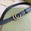 Topp Pearl Buckle Belts Real Leather Black White Women Three Widths Designer Lady Belt