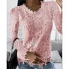 Femmes Blouses Chemises Automne Mode Blouse Tops Femmes À Manches Longues En Dentelle Patchwork Blouse Dames Casual Sexy Col En V Solide Couleur Rue Chemise 230225