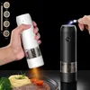 Mills Electric Automatic Salt and Pepper Grinder Set Raddbar med USB Gravity Spice Mill Justerbara kryddor Kök Köksverktyg 230224