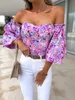 Blouses voor vrouwen shirts vrouwen sexy top zomer off schouder bloemen blouses vrouwen boho casual backless blouse vrouwelijke vakantie slash nek tops kleding 230225