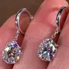 Hoop Earrings 10K White Gold Women Drop Clip Moissanite Diamonds 0.5 1 2 3 Carat Oval Wedding Party Engagement Anniversary Gift