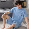 Men's Sleepwear Big Size Pajamas Set for Men Summer Shorts Two Piece Sleepwear Shorts Sleeved Plus Size 3xl 4xl Loungewear Cotton Nightwear 230225
