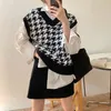 Women's Vests Women Sweater Vest Autumn Houndstooth Plaid V-neck Sleeveless Knitted Vintage Loose Oversized Female Sweater Vest Women Clothing 230225