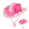 Berets Luminous Cowgirl Hat Vintage Western Style Cowboy Cap Feather Pink Fashion Party Dames voor pluizige Brim O8C7