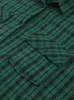 Women's Blouses Shirts Mnealways18 Green Shacket Oversize Shirts Women Dropped Shoulder Street Style Plaid Blouses Double Pockets Casual Loose Top 230225