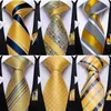 Pescoço laços de pescoço DiBangu Mens Amarra amarelo listrado seda gravata de casamento para homens Hanky ​​Bufflink Tie Set Fashion Bussiness Party DropShipping Novo Design J230225