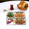 Bols assiettes divisées en acier, plateaux à assiettes en acier inoxydable à 4 compartiments, grande taille pour les déjeuners