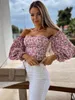 Blouses voor vrouwen shirts vrouwen sexy top zomer off schouder bloemen blouses vrouwen boho casual backless blouse vrouwelijke vakantie slash nek tops kleding 230225