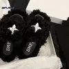 Slippers SMFK Plush Cross Wool Comfortable Flat Bottom Home Oneword Drag National Sandals Woman Summer 2022 230224