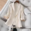 Women's Suits Women Blazer Cotton Linen Coat Thin Small Suit Jacket Female 2023 Summer Notched Collar Blazers Casual Black 2XL