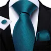 Boyun bağları dibangu erkek kravat deniz mavisi katı tasarım ipek düğün kravat erkekler için hanky manşetler kravat seti moda busseres parti j230225