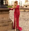 Sukienki imprezowe Długie rękawy Kobiety specjalny bankiet noszenie seksowna koronkowa balowa v szyja strona dzielona koktajl wieczorne suknie