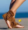Sandals Retro Tassel Sandals For Woman Summer Boho Flat Shoes Ladies Lace Up Beach Shoes Sandalias Mujer 2020 Women's Shoes 698 Z0224