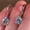 Hoop Earrings 10K White Gold Women Drop Clip Moissanite Diamonds 0.5 1 2 3 Carat Oval Wedding Party Engagement Anniversary Gift