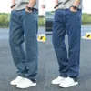 Mäns jeans 2022 Spring Summer Men's Thin Straightleg Loose Jeans Classic Style Advanced Stretch Baggy Pants Man Wide Leg Jeans Pants Z0225