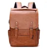 Backpack Large Capacity Vintage Men's Bag Teenage Backpacks PU Leather Fashion Schoolbag Man Multifunctional Men Zipper Designer