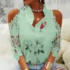 Women's Blouses Shirts Sexy Hollow Out Printed Women Blouses V-Neck Elegant Short Sleeve Lace Shirts Summer Female Strapless Blouse Casual Tops 19361 230225