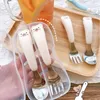Dinnerware Sets Cute Bear Cutlery Set Ceramics Handle 304 Stainless Steel Spoon And Fork Kawaii Kitchen Flatware For Kids Adults