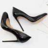 Торговые туфли бренд бренд весенний черные насосы сексуальная патентная кожа тонкая высокая каблука свадебные ночные каблуки на каблуках круглого пальца плюс размер D019A 230225